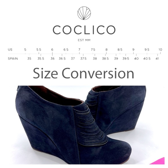 COCLICO SHOES Navy Blue SUEDE FRINGE WEDGE BOOTIES size 38.5 US 8 - Picture 3 of 16